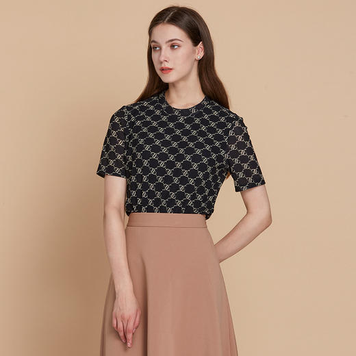 EITIE爱特爱春新款温柔气质修身显瘦通勤印花针织上衣7702401 商品图1