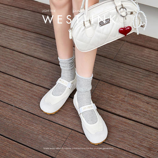 西遇运动芭蕾鞋女新款夏季丑萌圆头黄色玛丽珍鞋软底平底单鞋V1256843 商品图3