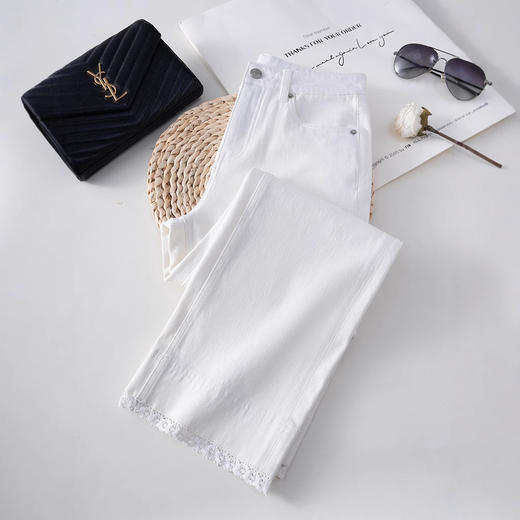 「自」全新升级 【铂金会员183/天猫239/差价56】(10801)洛诗琳弹力薄款牛仔裤2025夏季新款设计感花边高腰九分裤 商品图2