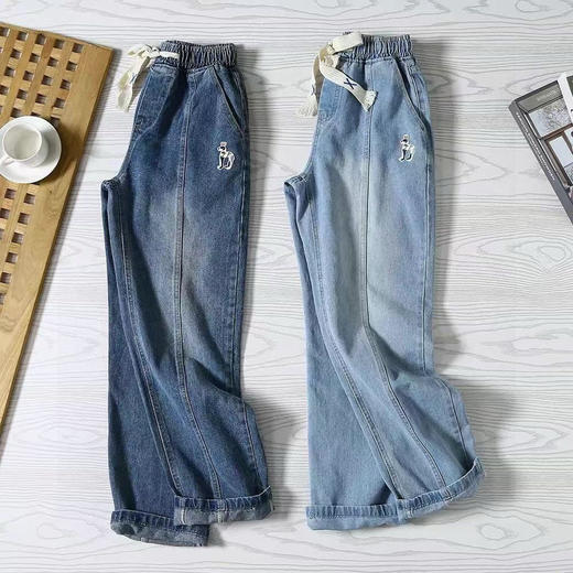 【 时尚休闲！帅气一族！】HAZZYS（哈吉斯）春夏季新款阔腿牛仔裤！水洗磨白工艺，猎犬小徽标！ 商品图4