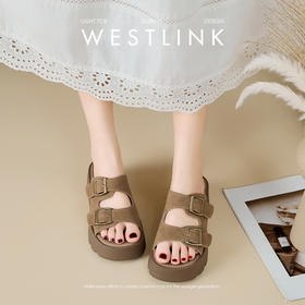 西遇厚底凉拖鞋女夏季外穿新款复古一字拖鞋小个子增高勃肯鞋D0956666