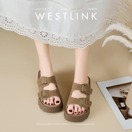 西遇厚底凉拖鞋女夏季外穿新款复古一字拖鞋小个子增高勃肯鞋D0956666 商品图0