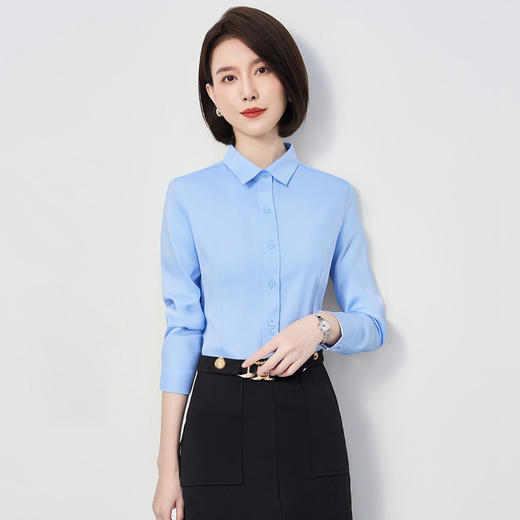 【弹力好穿】罗蒙春秋长袖衬衫女士商务正装通勤职业上班纯色衬衣女上衣 商品图2