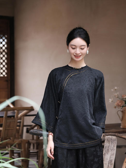 盛唐牡丹| 古法偏襟香云纱上衣 商品图0