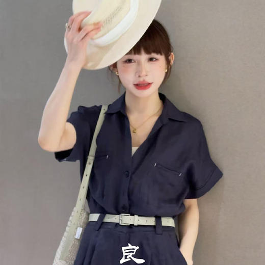 【部分现货】良木礼亚麻连体短裤（腰带）（84886） 商品图0