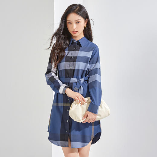 【袖子可收起】罗蒙夏季连衣裙女士休闲百搭时尚衬衫裙时髦格纹收腰显瘦裙子 商品图2