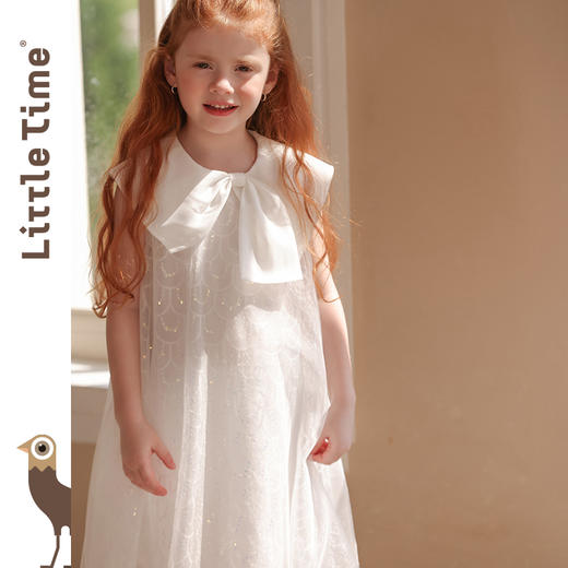 littletime女童连衣裙2025夏新款儿童洋气时尚蝴蝶结公主裙礼服裙 商品图3
