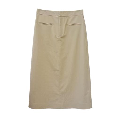 VIVIAN LIU V2514002 初春新款系扣腰头明线褶裥口袋开衩直筒半裙 商品图4