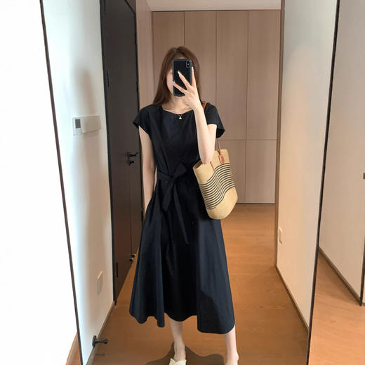 立体剪裁！2025高支高密全棉府绸圆领小飞袖腰带大裙摆连衣裙！ 商品图1