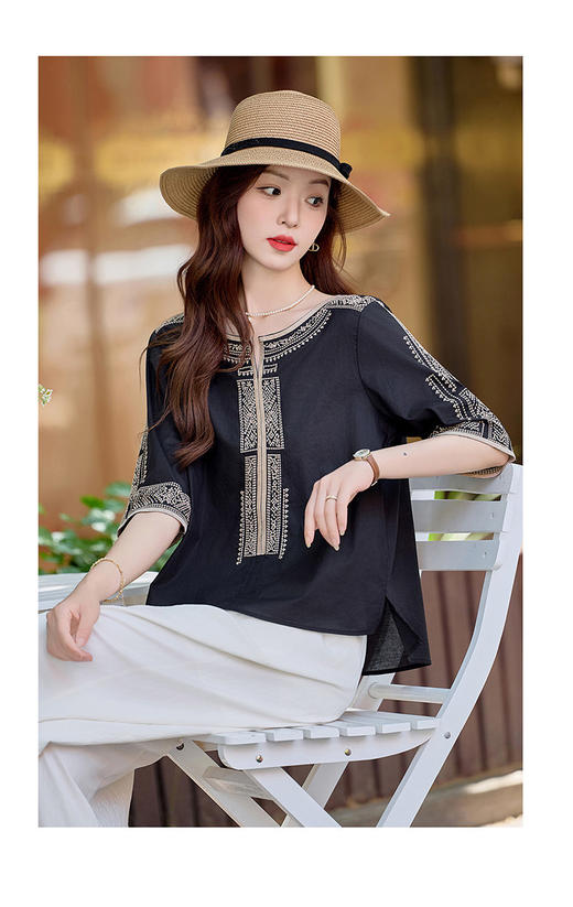 复古刺绣休闲，宽松上衣+阔腿裤两件套HR-YLFS9015 商品图1