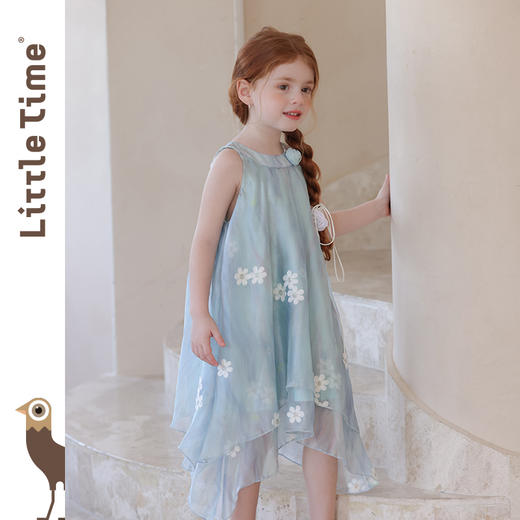 littletime女童连衣裙2025夏新款儿童洋气时尚印花无袖背心公主裙 商品图2