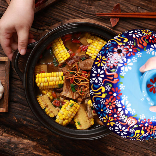 【景泰蓝唐味煲】陶煲王中式手绘陶瓷煲砂锅烹饪明火耐高温炖锅沙锅釉下堆彩 商品图3