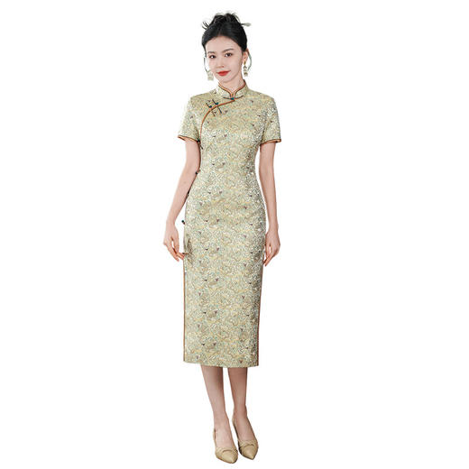 非遗宋锦旗袍真丝桑蚕丝高端春夏秋季礼服日常旗袍裙TZRY 商品图4