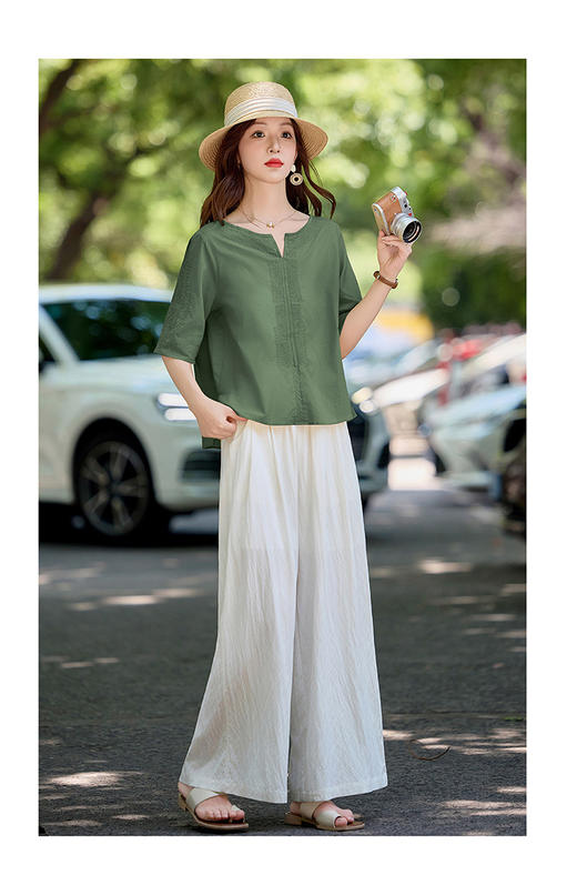复古刺绣休闲，宽松上衣+阔腿裤两件套HR-YLFS9015 商品图4