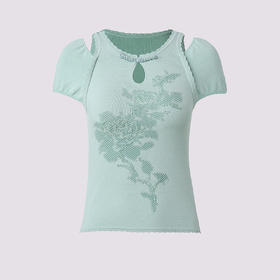 贵雅新中式薄荷绿提花针织盘扣上衣2025春季(货号:MF86SW001G0002)