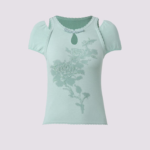 贵雅新中式薄荷绿提花针织盘扣上衣2025春季(货号:MF86SW001G0002) 商品图0