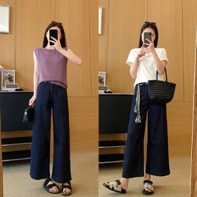 2025编织腰带高腰直筒超薄防褪色反底印花九分腰带直筒牛仔裤！