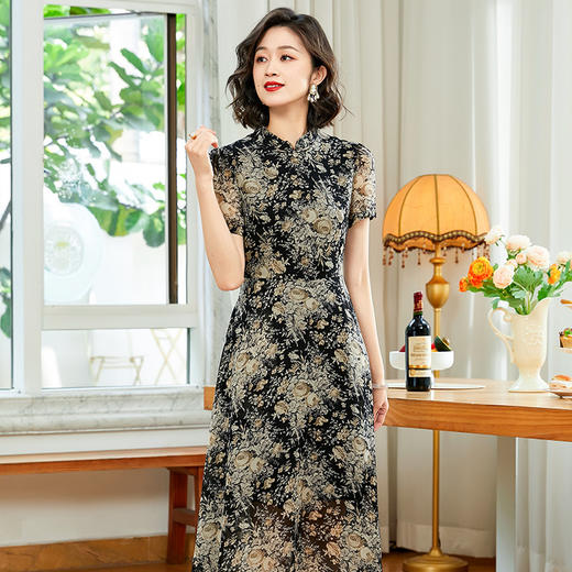 「自」全新升级【铂金会员247/天猫329/差价82】(10512)洛诗琳国风雪纺碎花连衣裙2025夏季旗袍改良款收腰显瘦裙子 商品图3