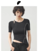 半圆/25237526/黑色圆领薄款不对称紧身短袖 商品缩略图0