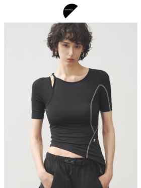 半圆/25237526/黑色圆领薄款不对称紧身短袖