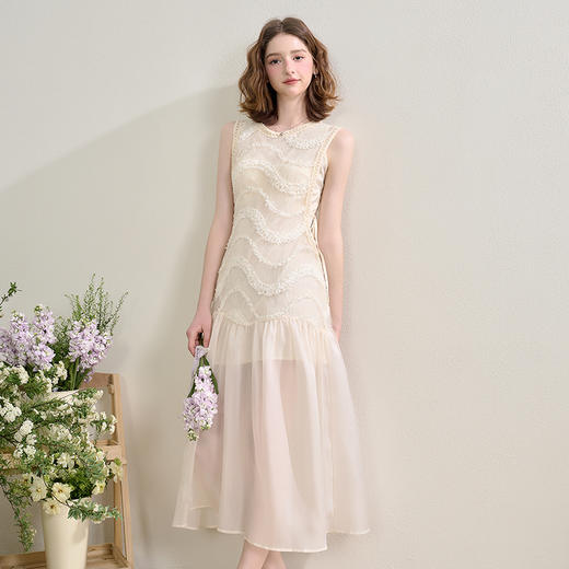 西遇拼接纱裙连衣裙女夏季新款设计感收腰法式a字白色长裙SS150332/SS150333 商品图2