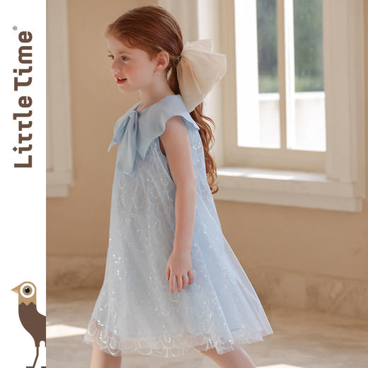 littletime女童连衣裙2025夏新款儿童洋气时尚蝴蝶结公主裙礼服裙 商品图4