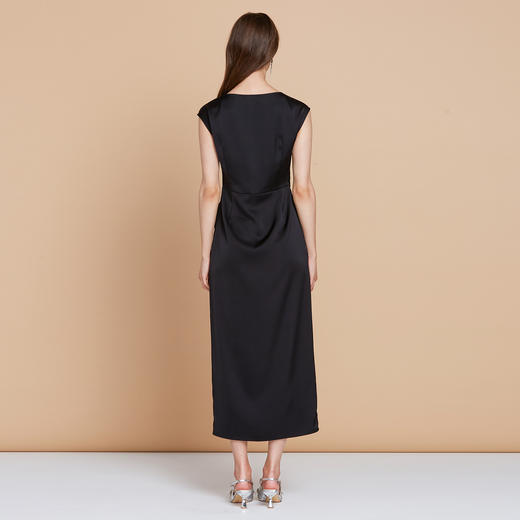 EITIE爱特爱法式荡领连肩袖百搭腰部扭结褶皱连衣裙2025夏季新款B2507664 商品图4