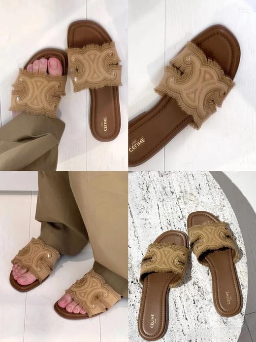 凯旋门牛仔猫须纯皮鞋拖 商品图1