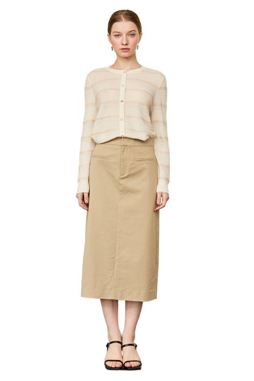 VIVIAN LIU V2514002 初春新款系扣腰头明线褶裥口袋开衩直筒半裙 商品图5