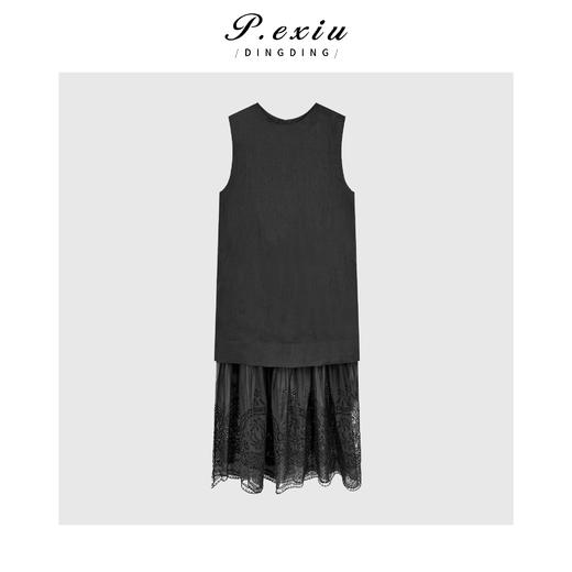 PanYiXiu/潘依绣【浪漫序曲】100%亚麻拼接蕾丝假两件连衣裙W-63221 商品图0