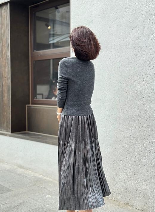 熠熠生辉重工艺术感压褶松紧腰光泽气质通勤百褶裙 商品图6