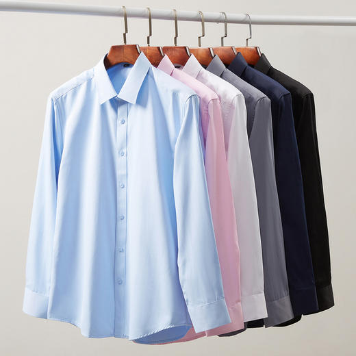 【棉混纺 亲肤透气】罗蒙春秋长袖衬衫男士商务正装通勤职业工装上班纯色衬衣男 商品图6