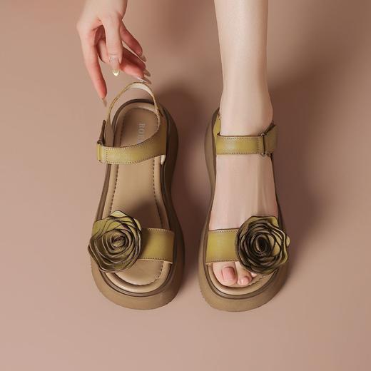 【牛皮】民族风花朵凉鞋女夏季新款复古轻便厚底休闲凉鞋-BB 商品图8