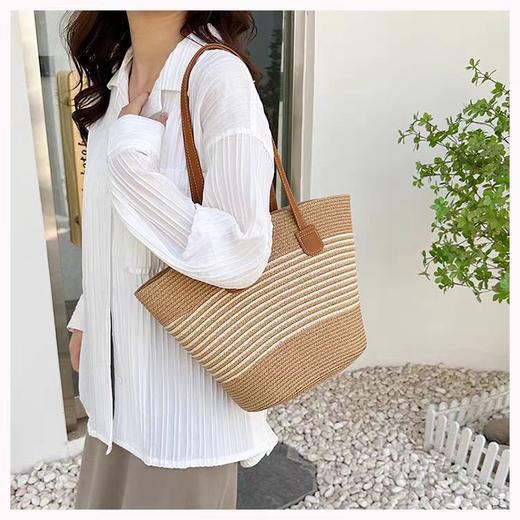 【E】新款草编包女夏季手提包海边托特包大容量编织单肩包高级感水桶包 商品图4