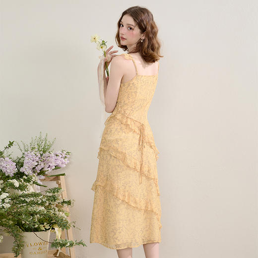 法式复古荷叶边飞飞袖碎花裙女夏季俏皮灵动V领连衣裙V0950345 商品图4