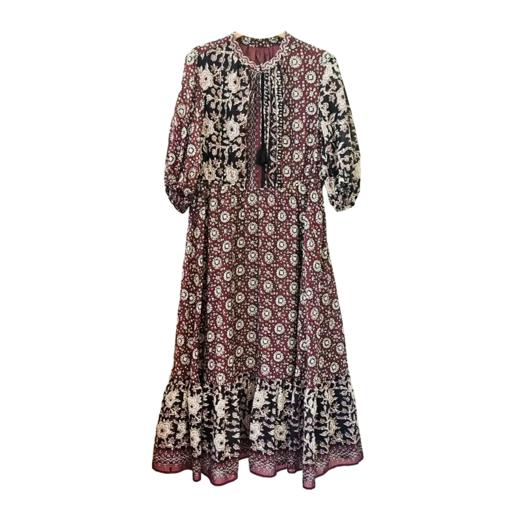 VIVIAN LIU V2524101  春季新款复古立领泡泡袖A字裙摆收腰连衣裙 商品图4