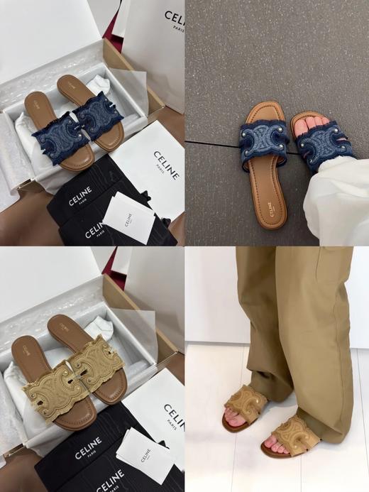 凯旋门牛仔猫须纯皮鞋拖 商品图0