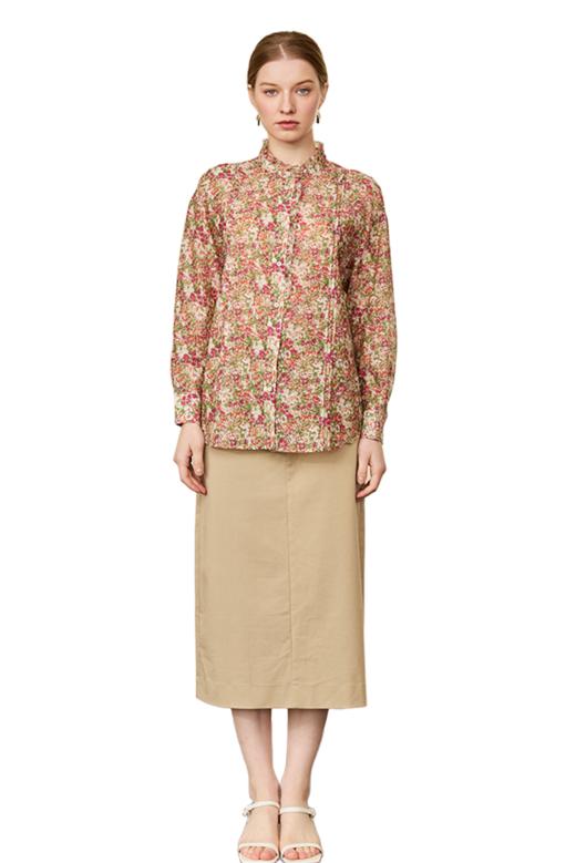 VIVIAN LIU V2523005 春季时尚立领领口花边袖口系扣印花衬衫 商品图5