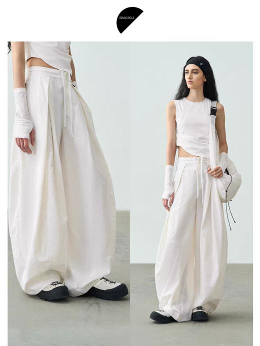 半圆/25113509/低腰松紧宽松裤子女弯刀阔腿裤 商品图0