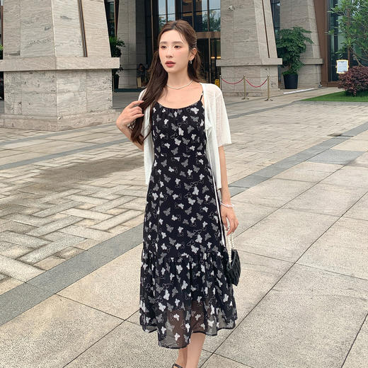 奢姿大码女装2025夏季时尚减龄吊带连衣裙胖妹妹气质优雅碎花裙子9952893947B 商品图4