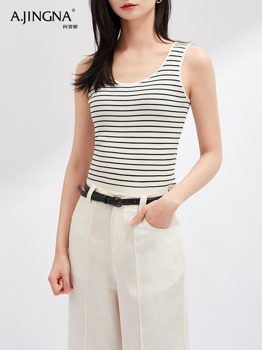 【撞色条纹】阿菁娜冰丝凉感U领条纹针织背心F30X301012 商品图3