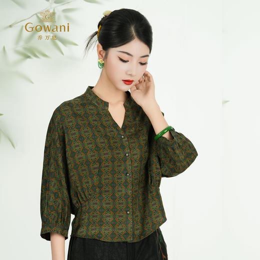乔万尼新品新工艺印染中式风100%真丝上衣ED2C485 商品图2