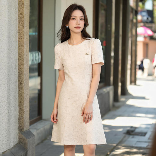 奢姿大码女装2025夏季优雅通勤圆领洋气高级感A摆收腰显瘦连衣裙9952853480 商品图1