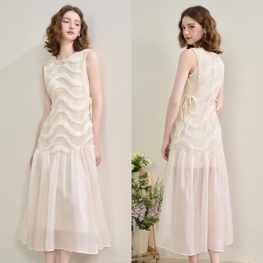 西遇拼接纱裙连衣裙女夏季新款设计感收腰法式a字白色长裙SS150332/SS150333 商品图4