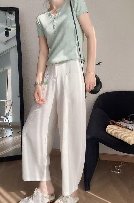 夏日纳凉天丝亚麻裤！弧型遮肉豌豆裤宽松九分休闲裤弯刀裤女夏新款！ 商品图0