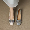 【预售5天】优雅气质法式单鞋女新款水钻方头低跟粗跟真皮灰色通勤瓢鞋ZYY&A1270 商品缩略图4