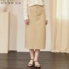 VIVIAN LIU V2514002 初春新款系扣腰头明线褶裥口袋开衩直筒半裙 商品缩略图0