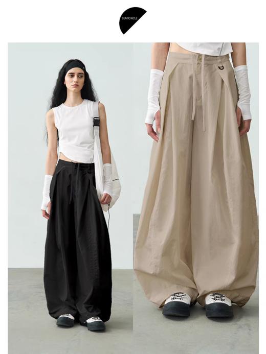 半圆/25113509/低腰松紧宽松裤子女弯刀阔腿裤 商品图1