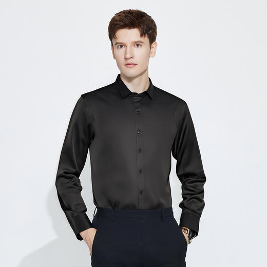 【棉混纺 亲肤透气】罗蒙春秋长袖衬衫男士商务正装通勤职业工装上班纯色衬衣男 商品图4