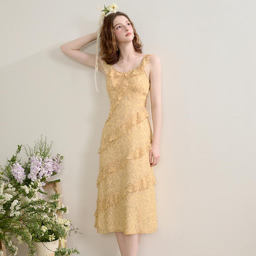 法式复古荷叶边飞飞袖碎花裙女夏季俏皮灵动V领连衣裙V0950345 商品图2